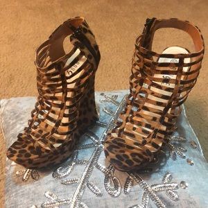 Cheetah print wedges heels women sandals